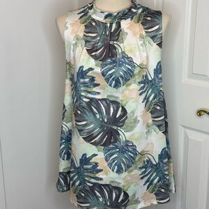 Tropical Leaf Print Sleeveless halter neck high low Top